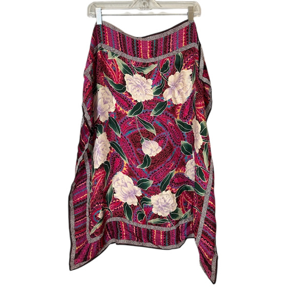 Oscar de la Renta 100% Silk Red Maroon Multi Floral Scarf Women OS